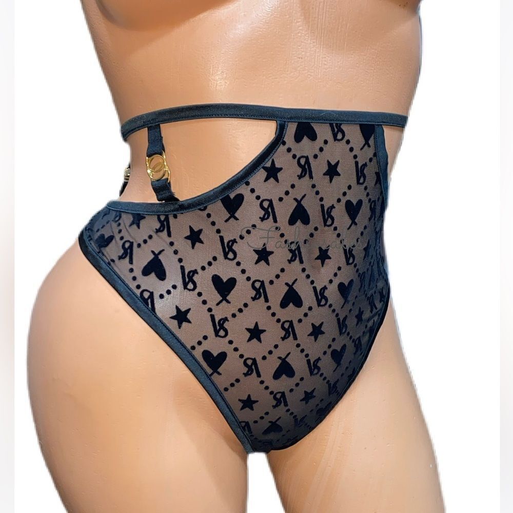 Victorias Secret LUXE Very Sexy High Waist Strappy mesh velvet print panty XS